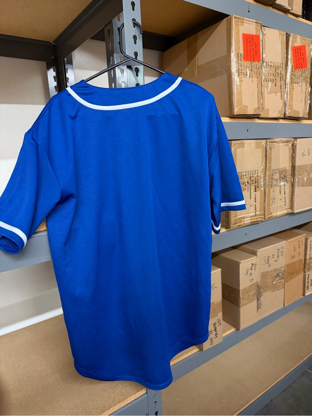 Red Button-Front Baseball Jersey with Black Trim - Picture 3 of 3